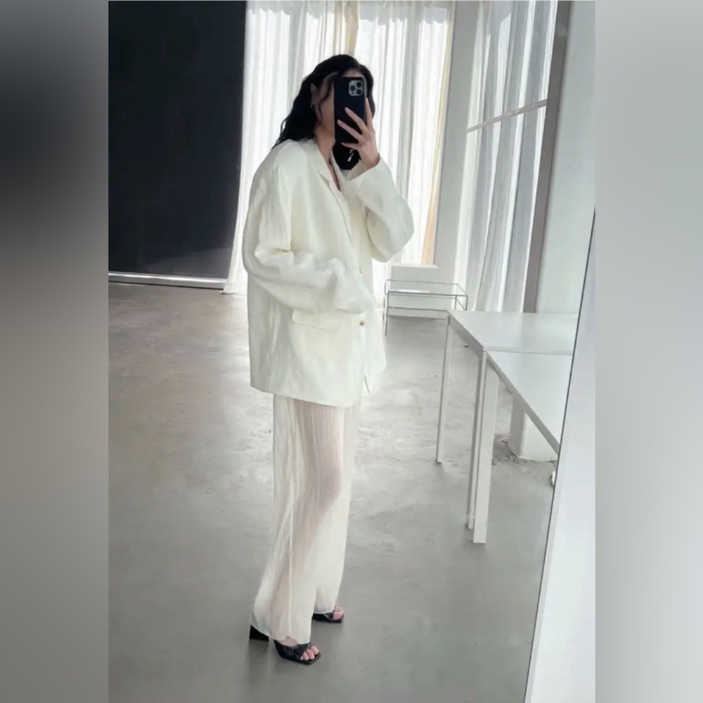 NWOT Sheer Crinkled Straight Leg Pant